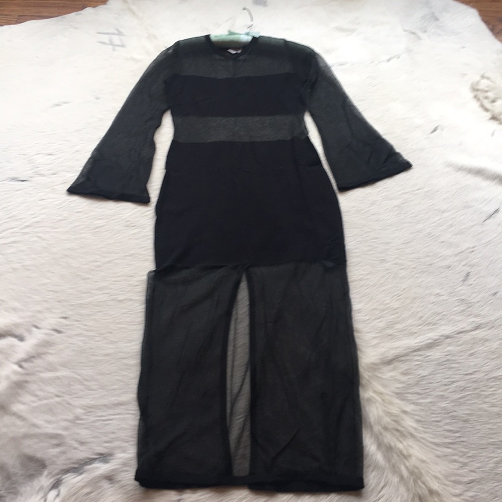 Black knit and mesh dress